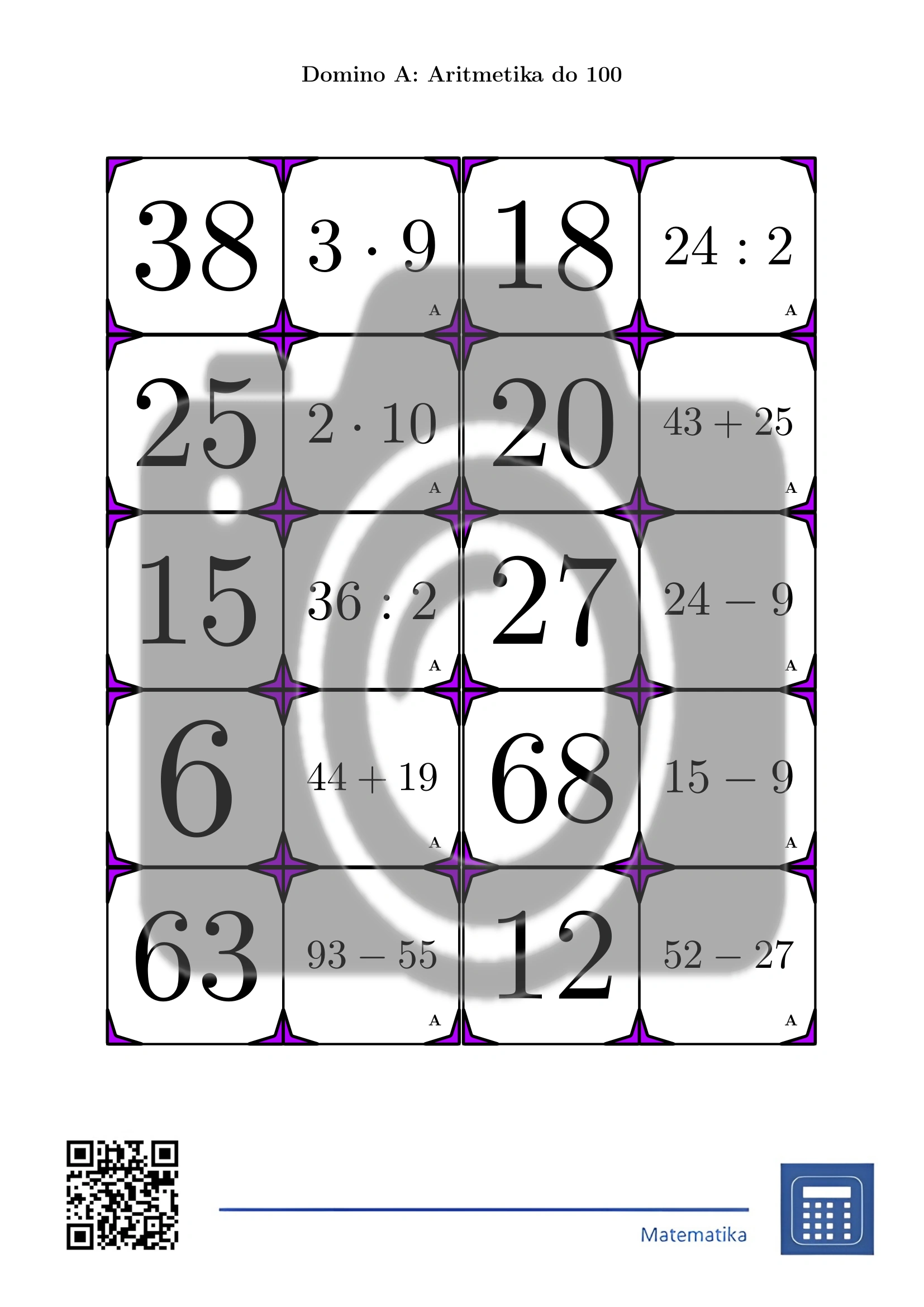 Domino: Aritmetika do 100 – Obrázok 2
