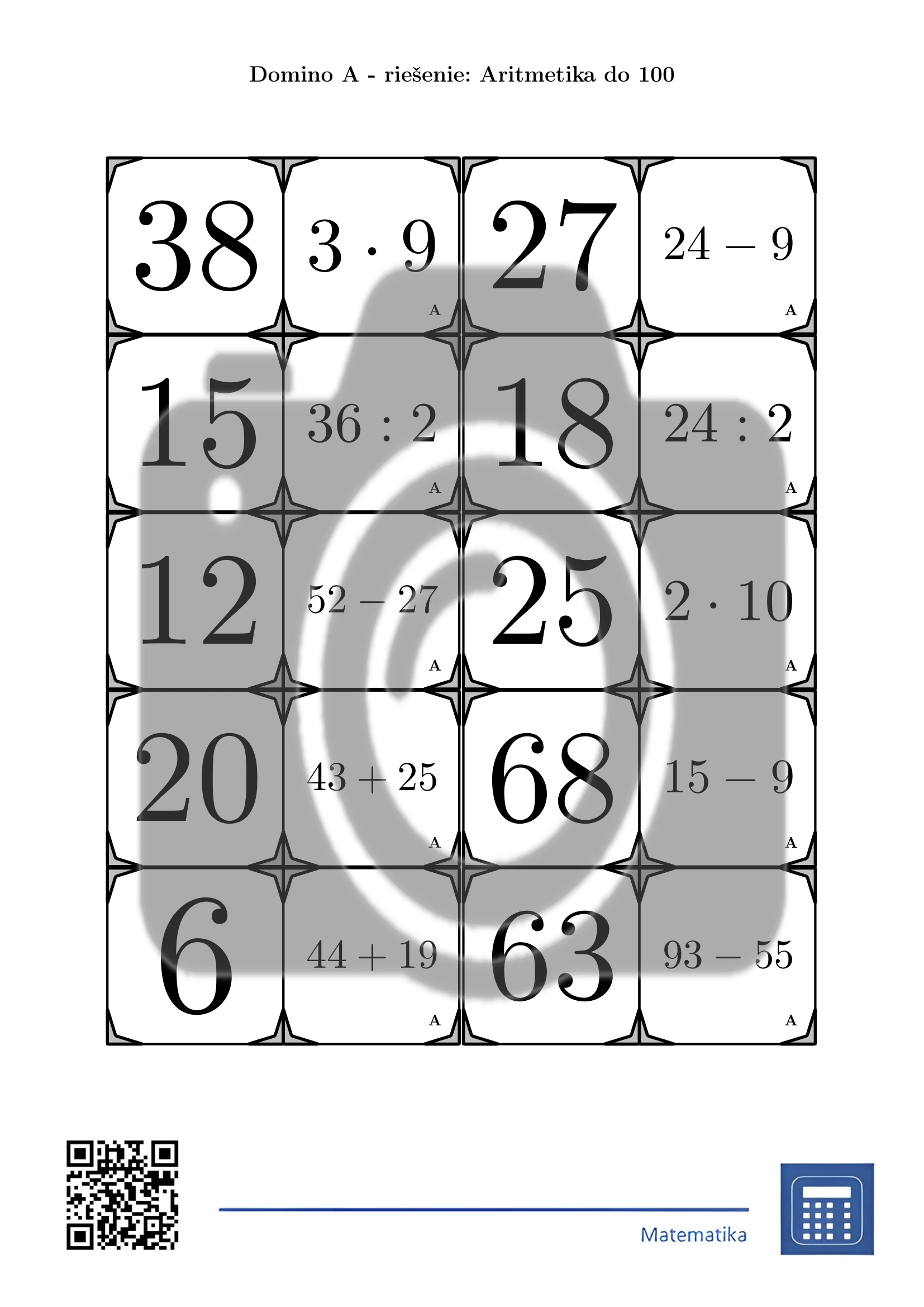 Domino: Aritmetika do 100 – Obrázok 4