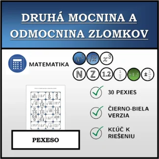 Pexeso: Druhá mocnina a odmocnina zlomkov