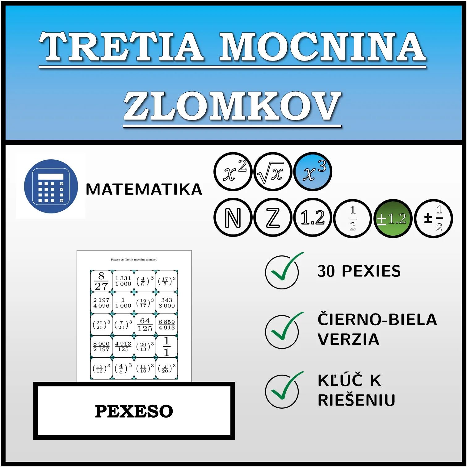 Pexeso: Tretia mocnina zlomkov
