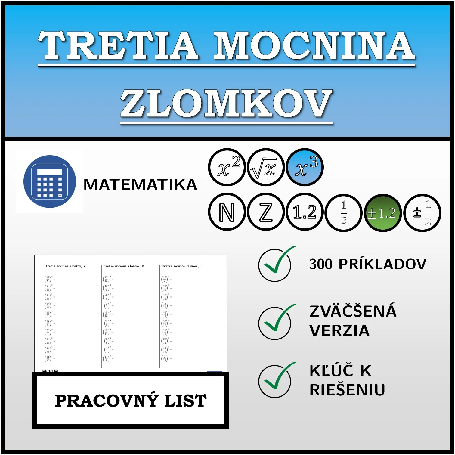 Pracovný list: Tretia mocnina zlomkov