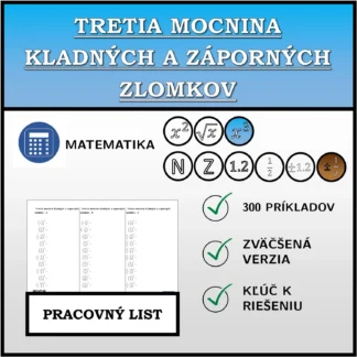 Pracovný list: Tretia mocnina kladných a záporných zlomkov