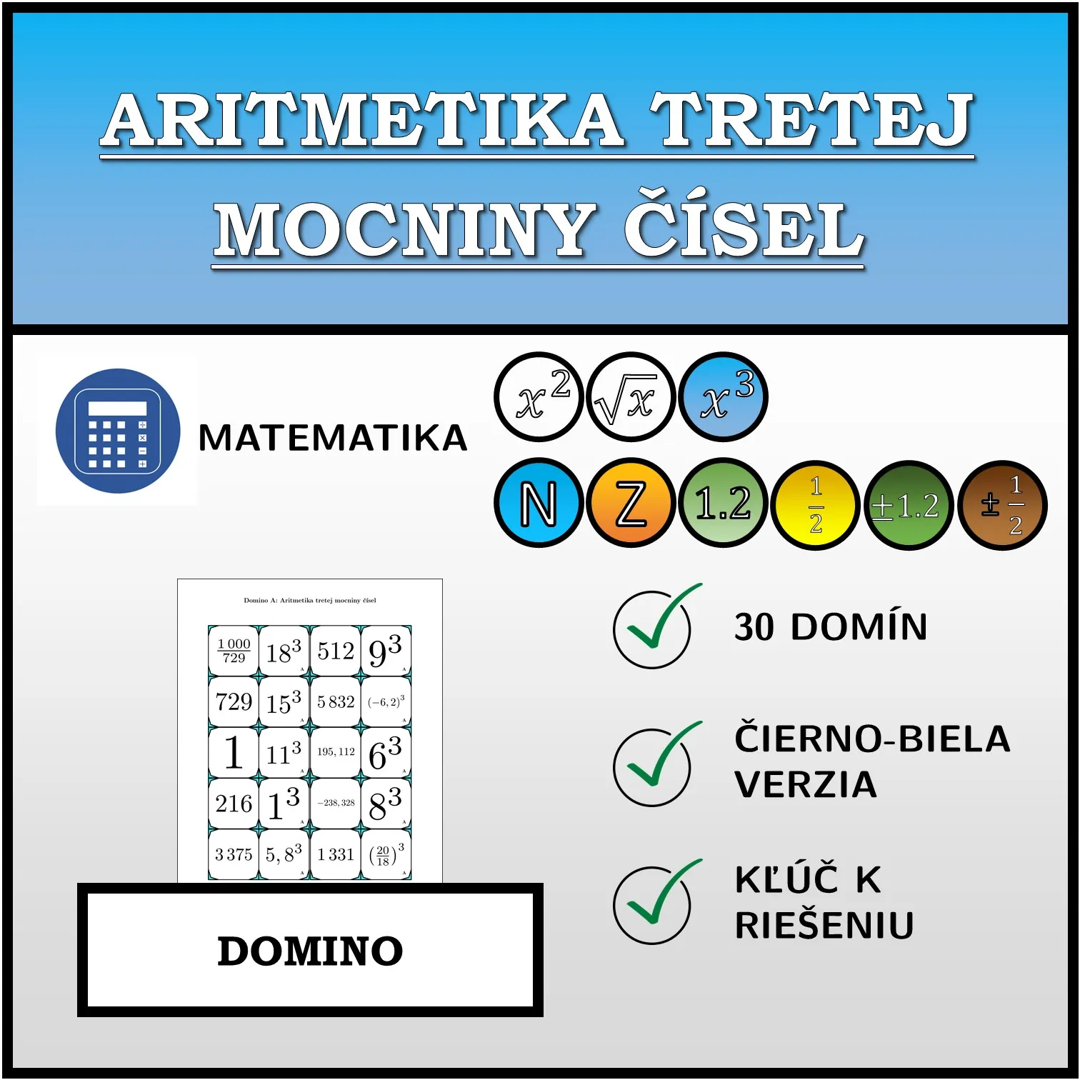 Domino: Aritmetika tretej mocniny čísel
