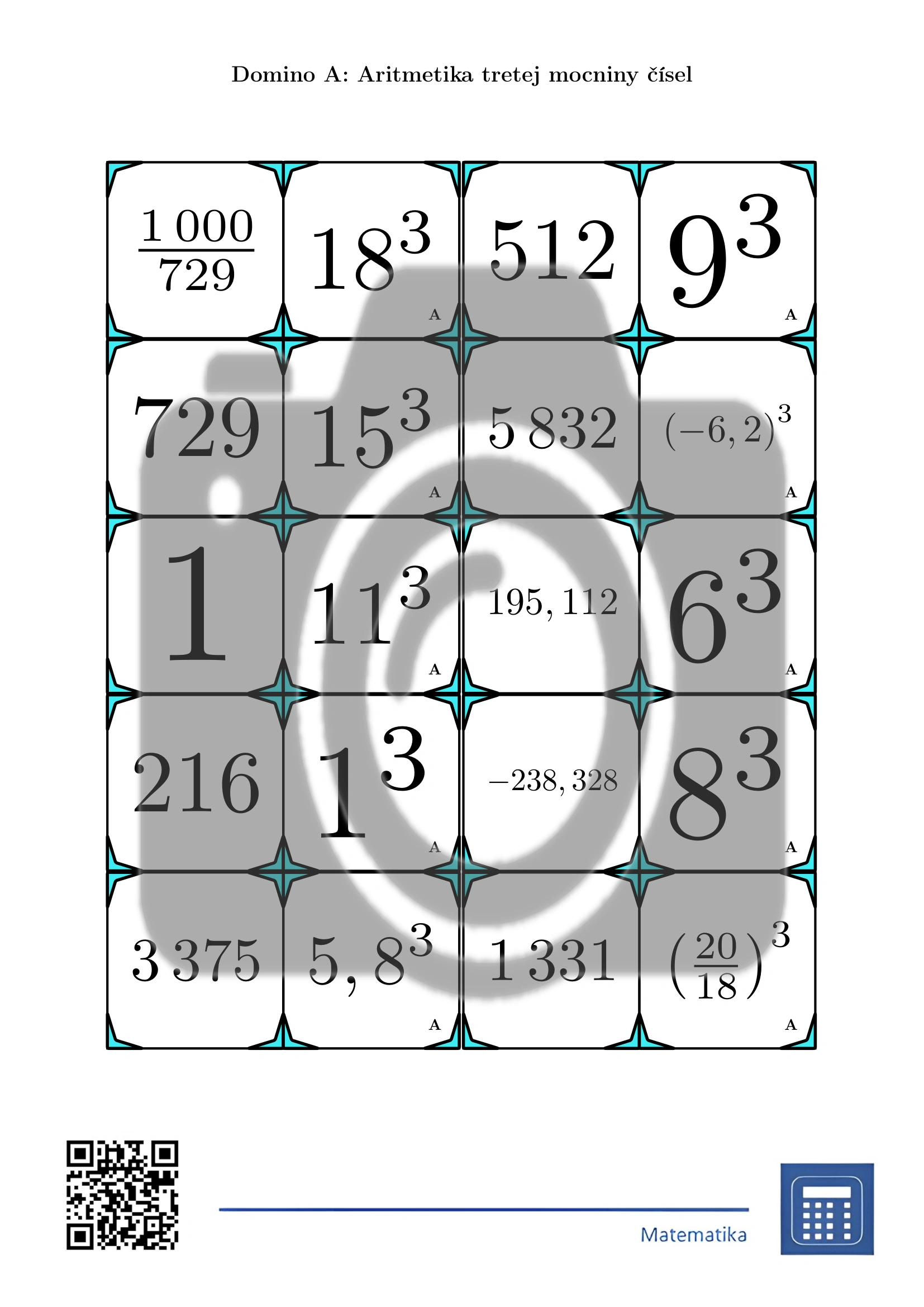 Domino: Aritmetika tretej mocniny čísel – Obrázok 2