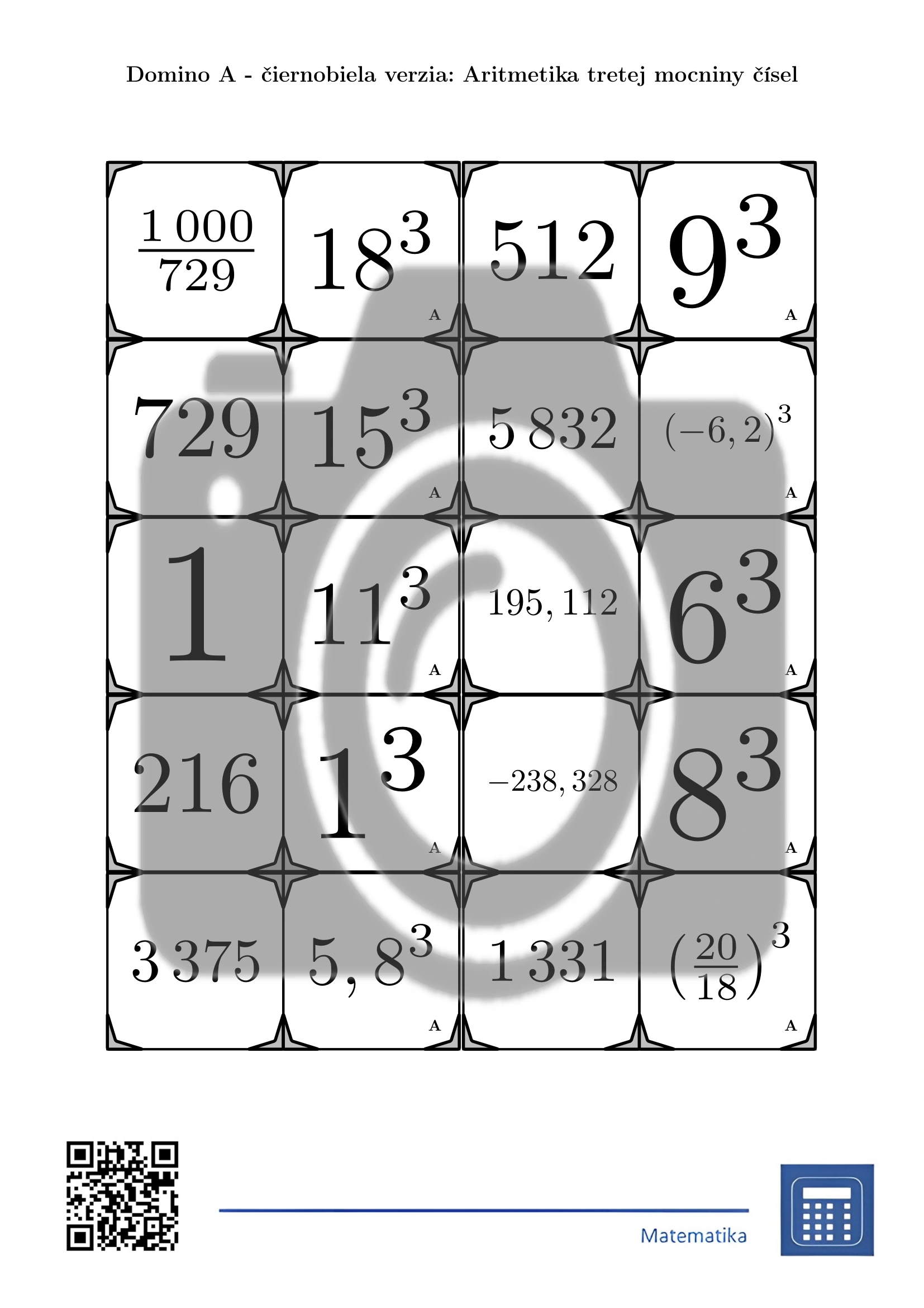 Domino: Aritmetika tretej mocniny čísel – Obrázok 3