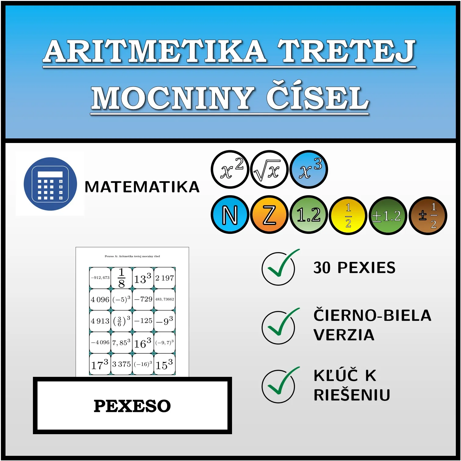 Pexeso: Aritmetika tretej mocniny čísel