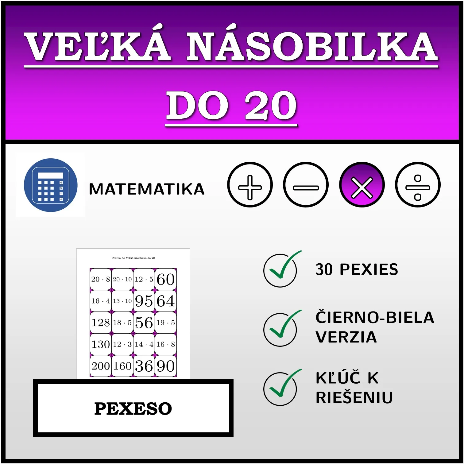 Pexeso: Veľká násobilka do 20
