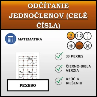 Pexeso: Odčítanie jednočlenov (celé čísla)