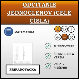 Priraďovačka: Odčítanie jednočlenov (celé čísla)