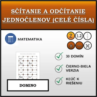 Domino: Sčítanie a odčítanie jednočlenov (celé čísla)