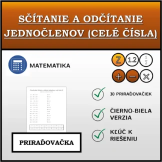 Priraďovačka: Sčítanie a odčítanie jednočlenov (celé čísla)