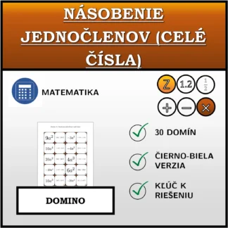 Domino: Násobenie jednočlenov (celé čísla)