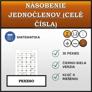 Pexeso: Násobenie jednočlenov (celé čísla)