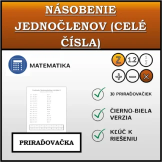 Priraďovačka: Násobenie jednočlenov (celé čísla)