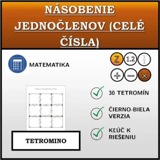 Tetromino: Násobenie jednočlenov (celé čísla)