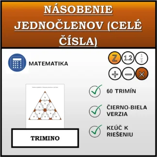 Trimino: Násobenie jednočlenov (celé čísla)