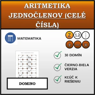 Domino: Aritmetika jednočlenov (celé čísla)