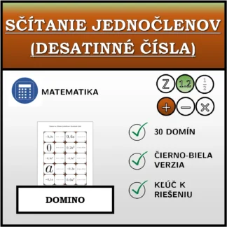 Domino: Sčítanie jednočlenov (desatinné čísla)