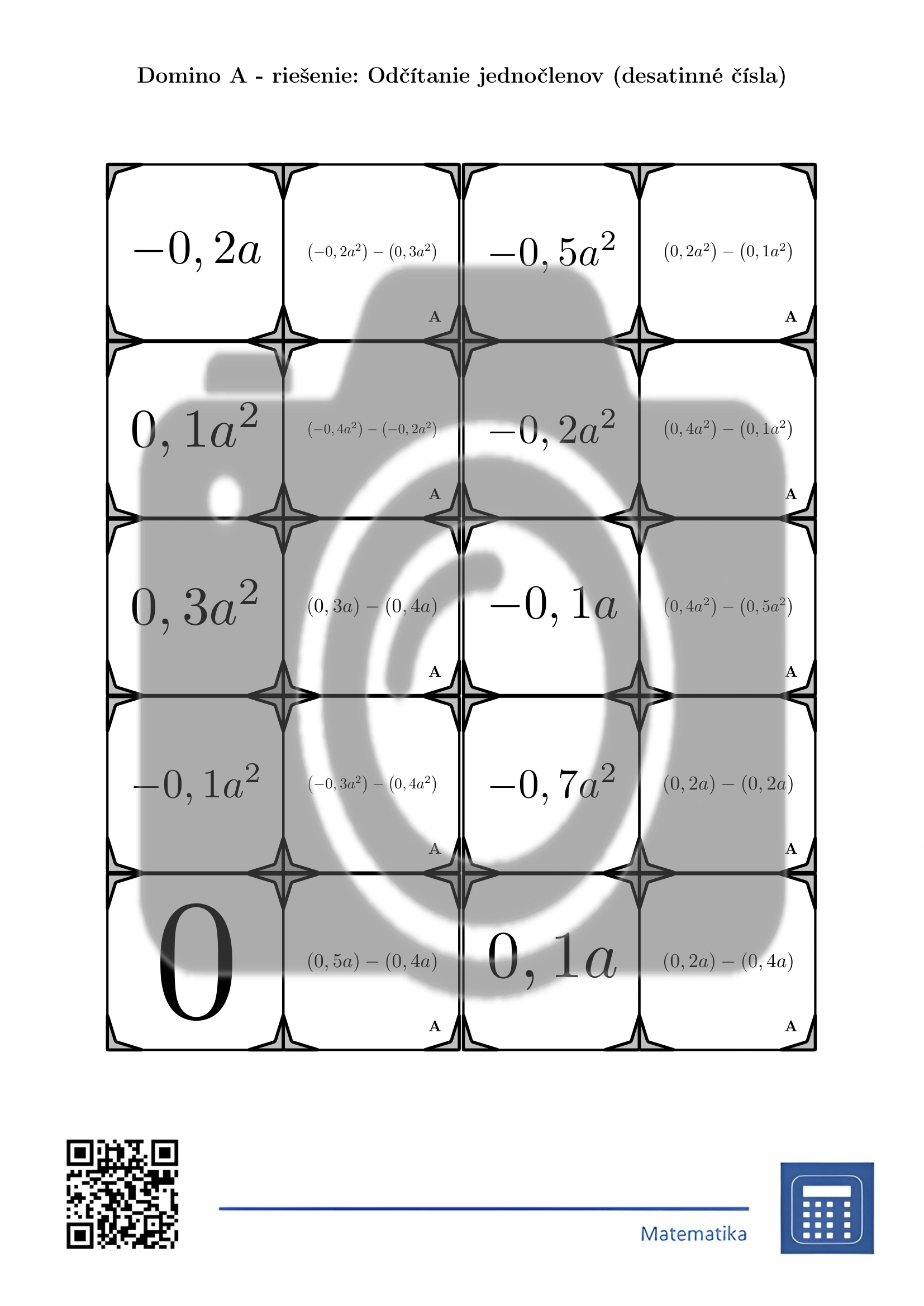 Domino: Odčítanie jednočlenov (desatinné čísla) – Obrázok 4