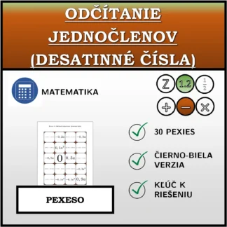 Pexeso: Odčítanie jednočlenov (desatinné čísla)