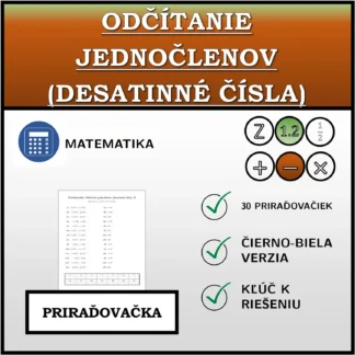 Priraďovačka: Odčítanie jednočlenov (desatinné čísla)