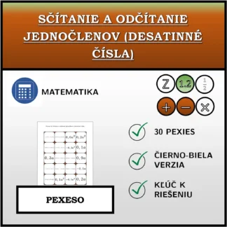 Pexeso: Sčítanie a odčítanie jednočlenov (desatinné čísla)