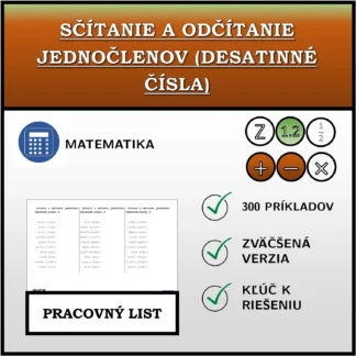 Pracovný list: Sčítanie a odčítanie jednočlenov (desatinné čísla)