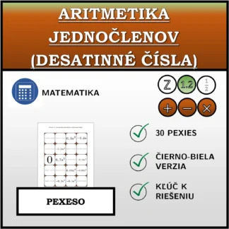 Pexeso: Aritmetika jednočlenov (desatinné čísla)