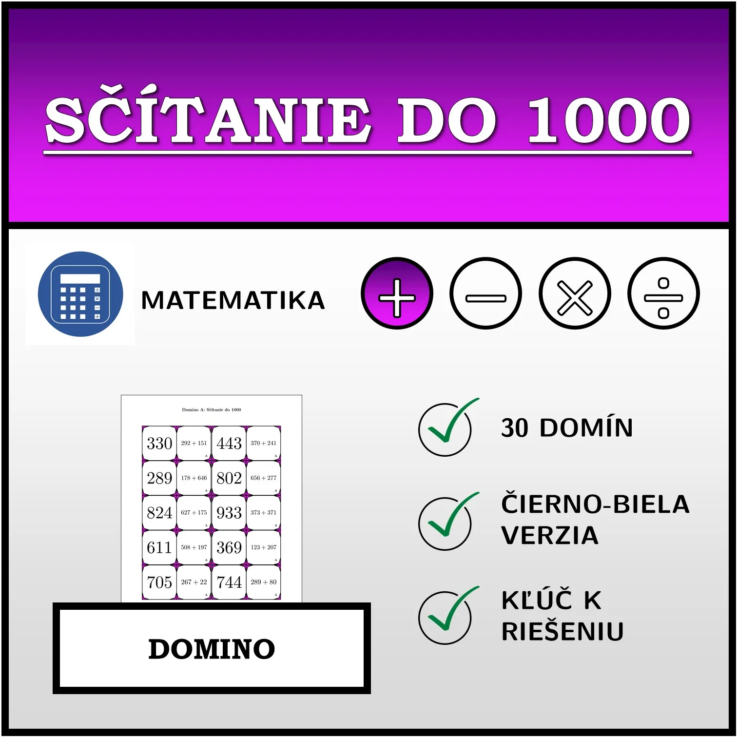Domino: Sčítanie do 1000