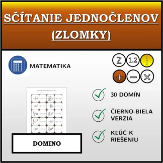 Domino: Sčítanie jednočlenov (zlomky)
