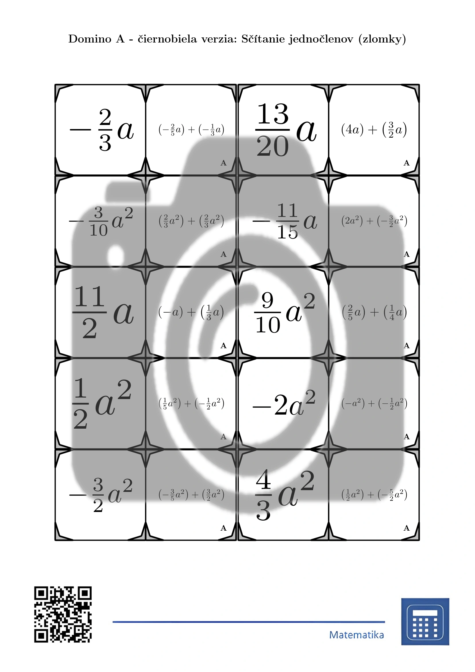 Domino: Sčítanie jednočlenov (zlomky) – Obrázok 3