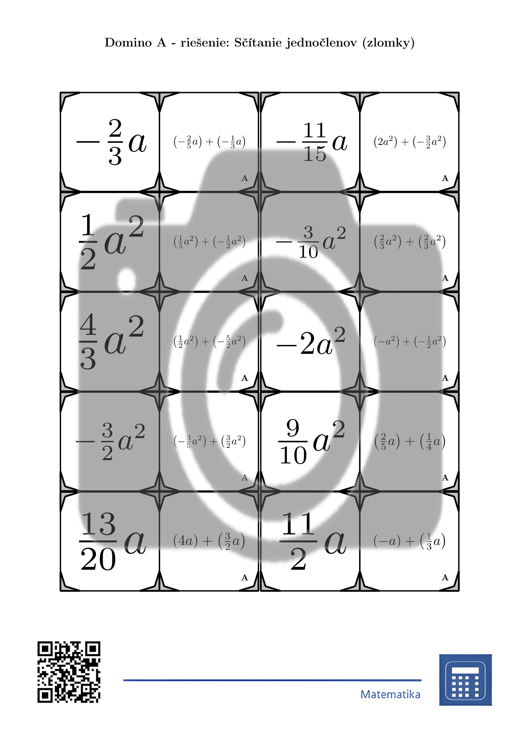 Domino: Sčítanie jednočlenov (zlomky) – Obrázok 4