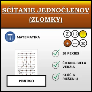 Pexeso: Sčítanie jednočlenov (zlomky)