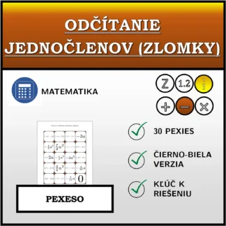 Pexeso: Odčítanie jednočlenov (zlomky)