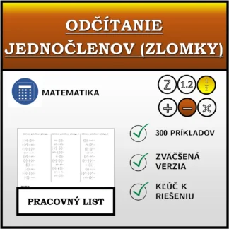 Pracovný list: Odčítanie jednočlenov (zlomky)