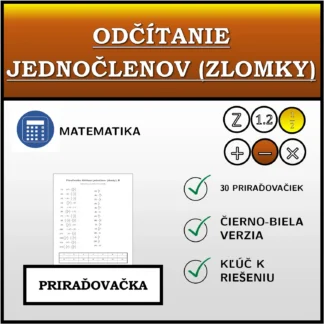 Priraďovačka: Odčítanie jednočlenov (zlomky)