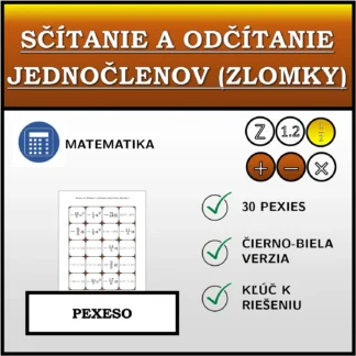 Pexeso: Sčítanie a odčítanie jednočlenov (zlomky)