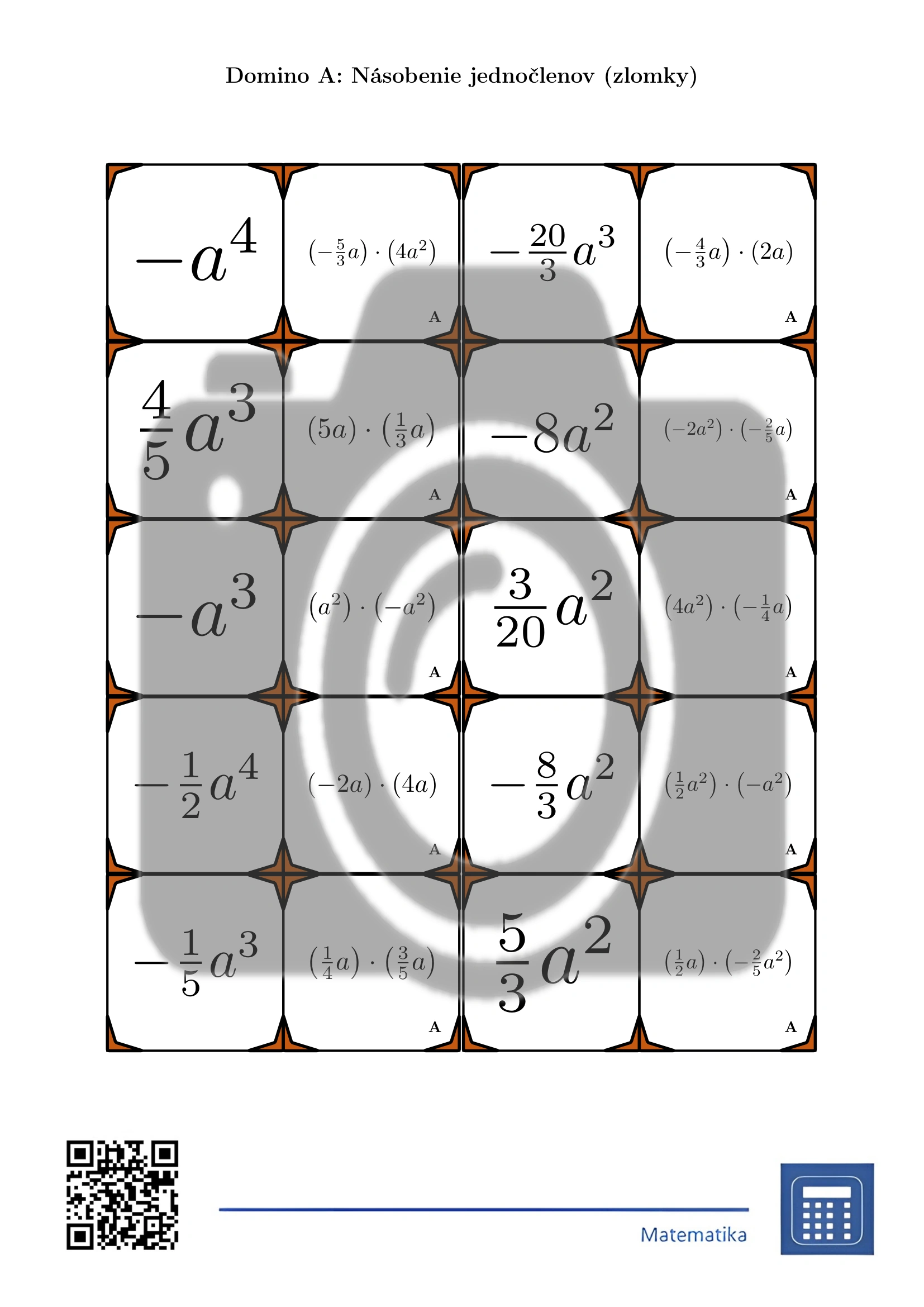 Domino: Násobenie jednočlenov (zlomky) – Obrázok 2