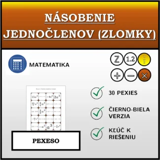 Pexeso: Násobenie jednočlenov (zlomky)