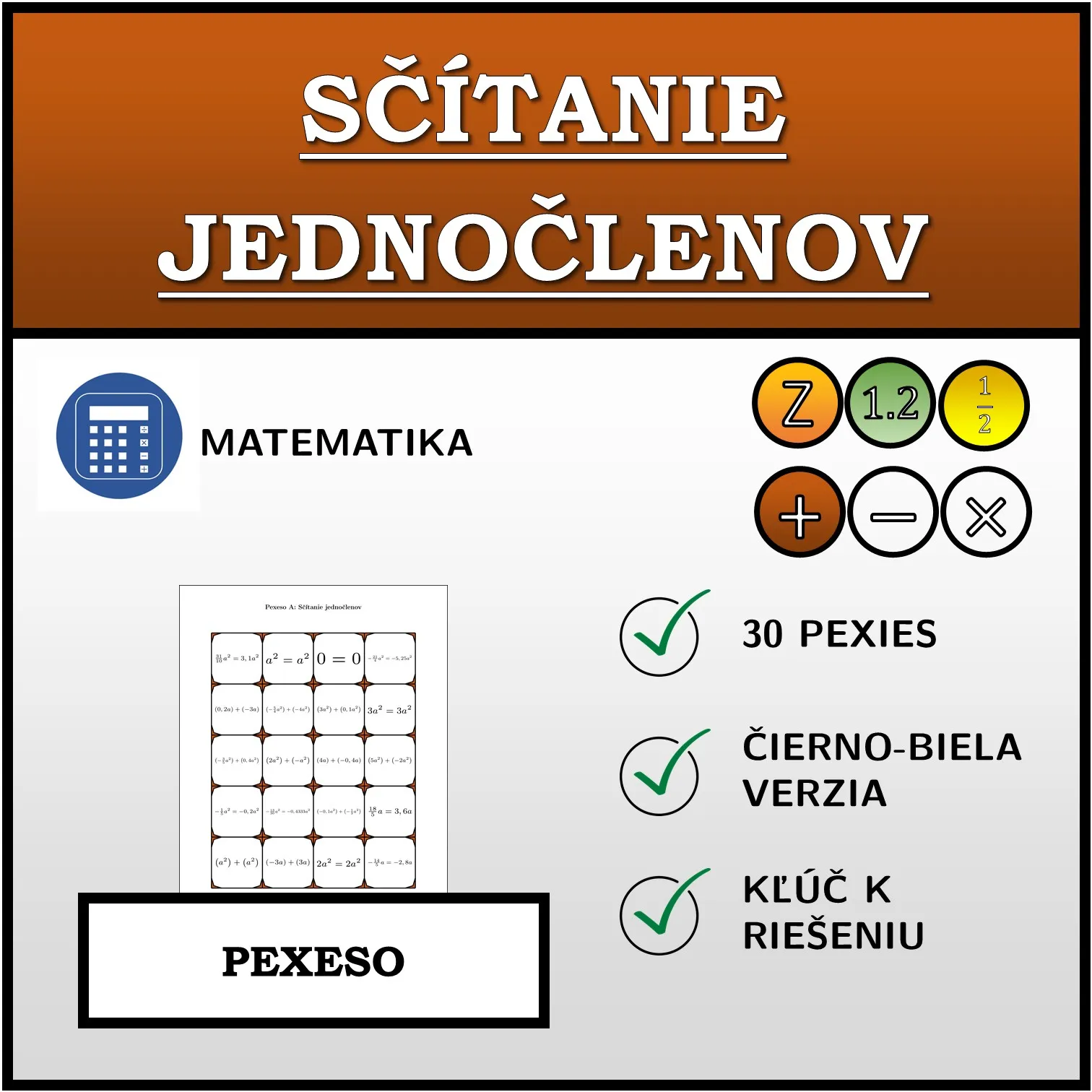 Pexeso: Sčítanie jednočlenov