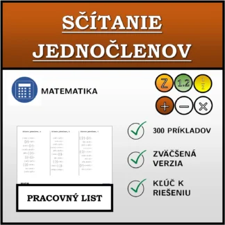 Pracovný list: Sčítanie jednočlenov