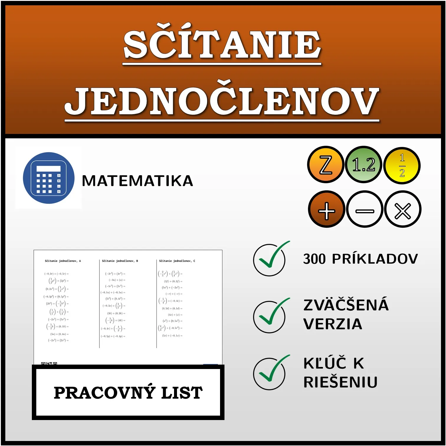 Pracovný list: Sčítanie jednočlenov