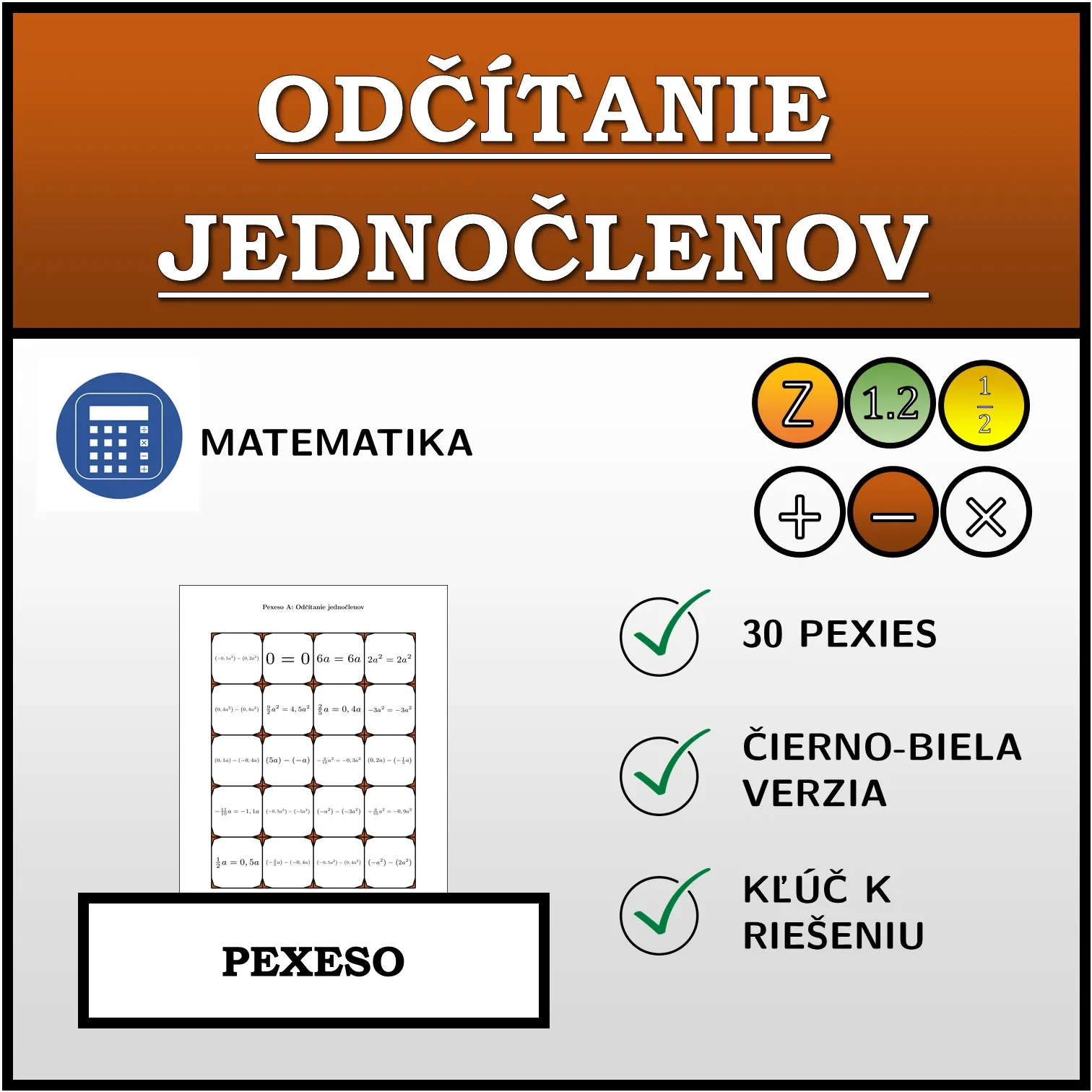 Pexeso: Odčítanie jednočlenov