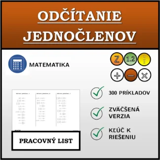 Pracovný list: Odčítanie jednočlenov