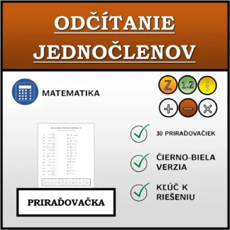 Priraďovačka: Odčítanie jednočlenov