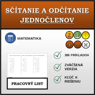 Pracovný list: Sčítanie a odčítanie jednočlenov