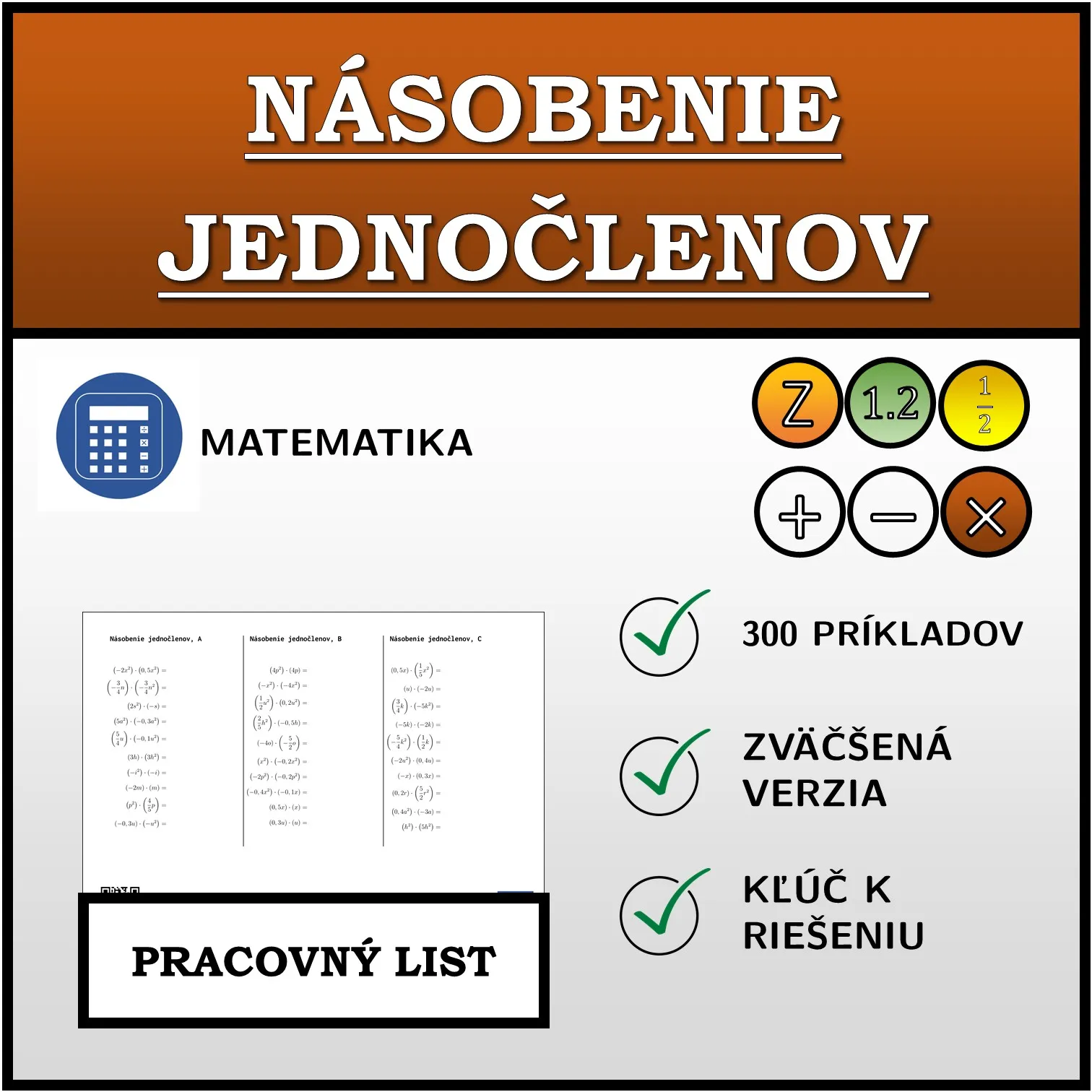 Pracovný list: Násobenie jednočlenov