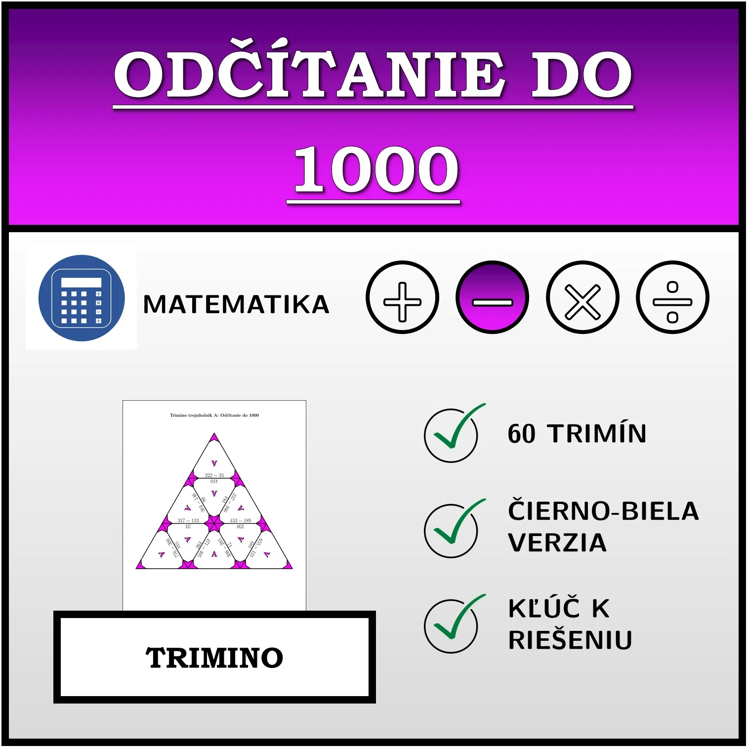 Trimino: Odčítanie do 1000