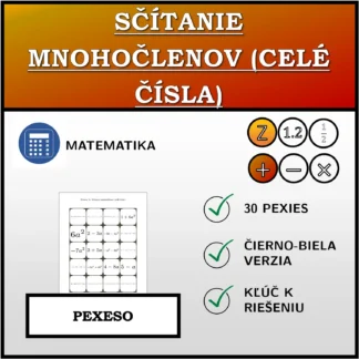 Pexeso: Sčítanie mnohočlenov (celé čísla)