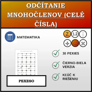 Pexeso: Odčítanie mnohočlenov (celé čísla)